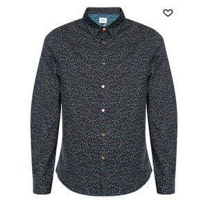 Paul Smith PS Slim Fit Oxalis Floral Print Shirt Navy Blue Organic Cotton L